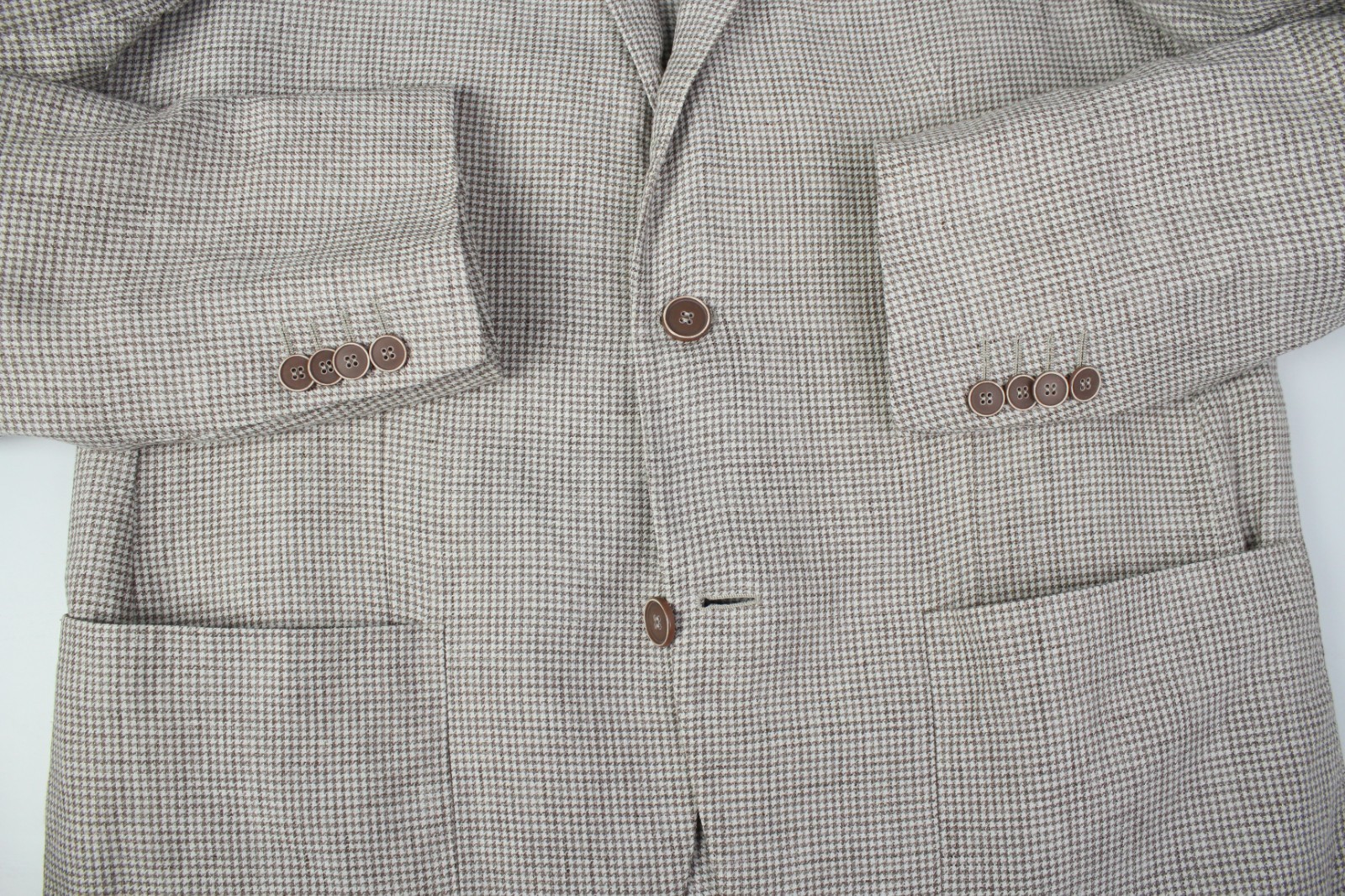 BOGGI Brown & White Dogtooth PURE LINEN HL Sport Coat Blazer Jacket 52IT 42US/UK