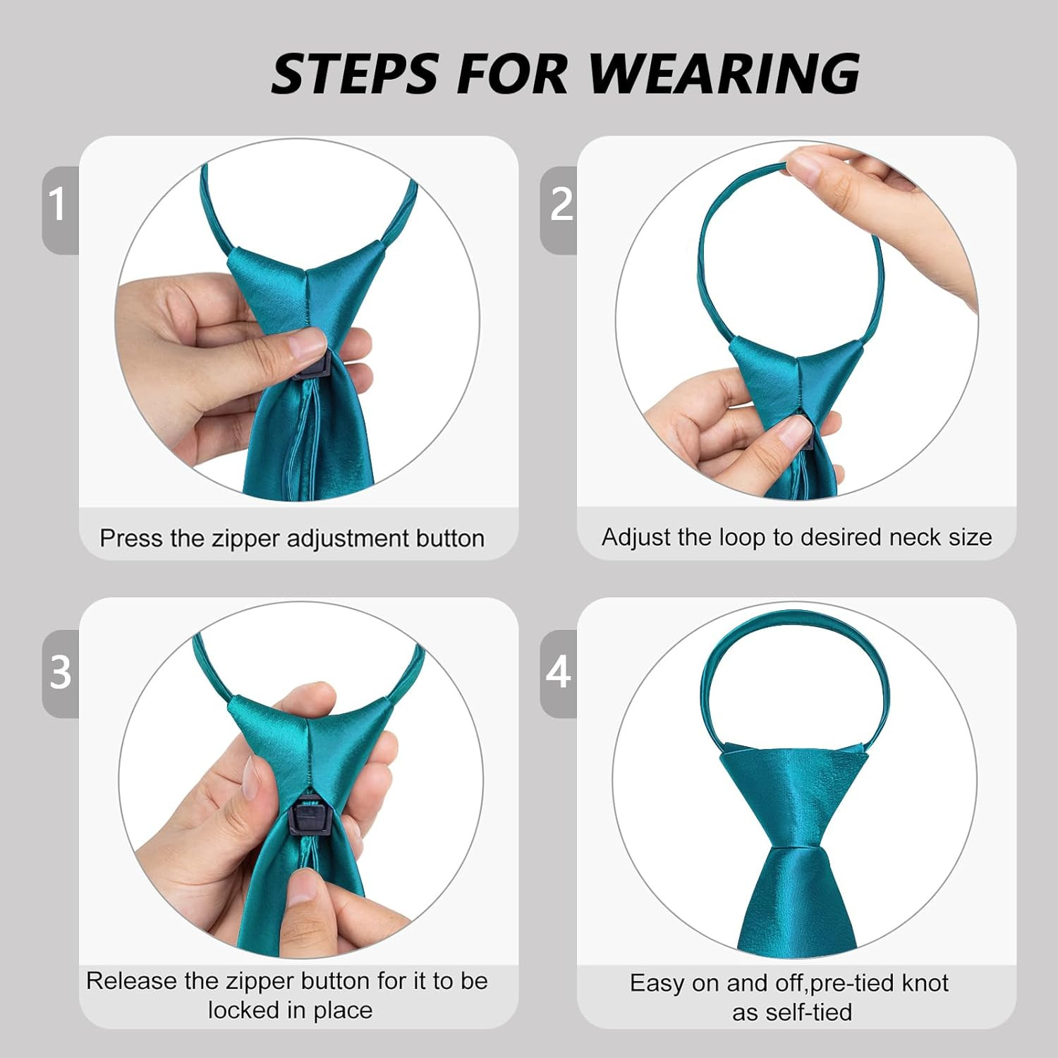 Men’S Pre-Tied Adjustable Zipper Skinny Satin Tie Set Formal Necktie with Pocket