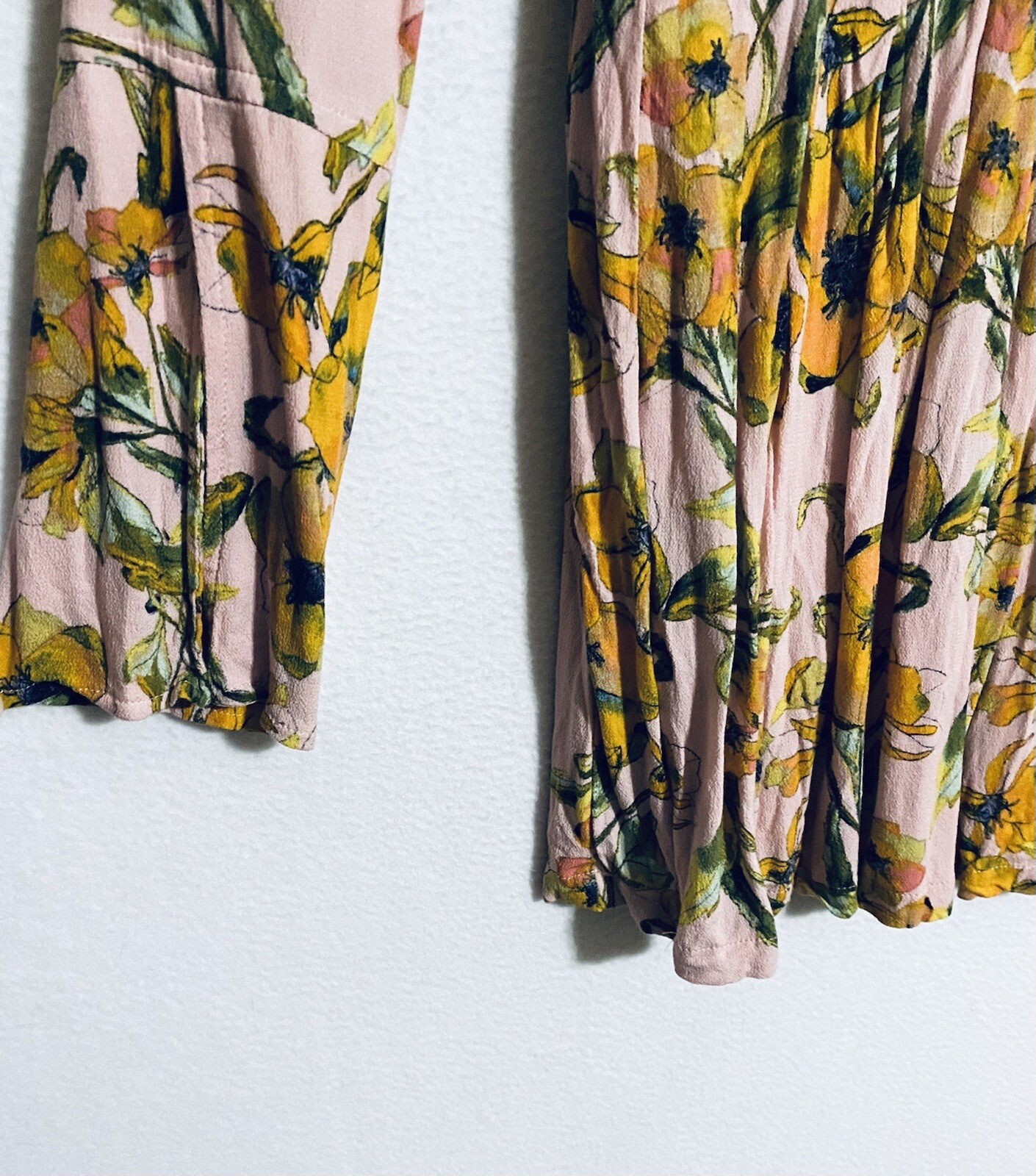 Free People Womens 4 Tegan Mini Dress Floral Print Slit Bell Sleeves Boho