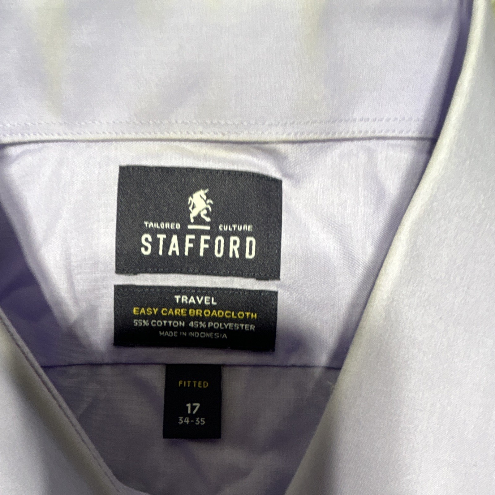 Stafford Travel Easy Care Broadcloth Fitted Solid Purple Dress Shirt 17 34/35