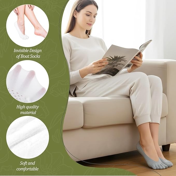 6 Pairs Toe Socks for Bunion Low Cut Five Finger Non-Slip Yoga Socks