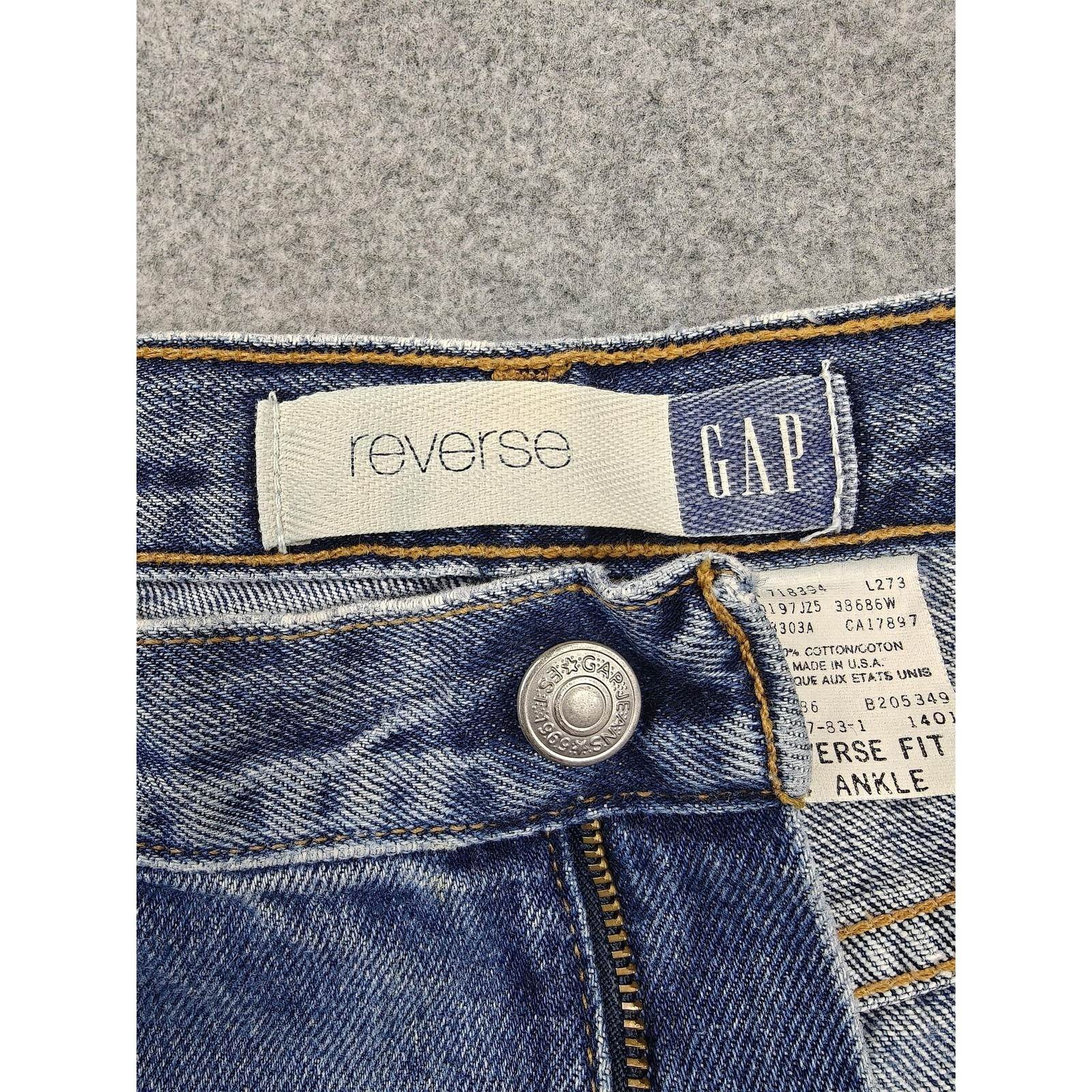 Vintage Gap Reverse Fit Jeans Womens 14 Ankle Blue High Rise Denim Made USA