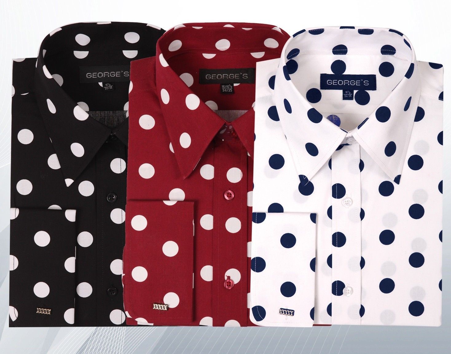 Men’s 2016 Fashion Big Polka Dot Dress Shirt French-cuff 100% Cotton Size M-4X
