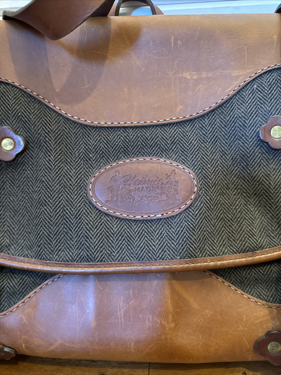 Heimies Made Leather And Tweed Messenger Bag EUC