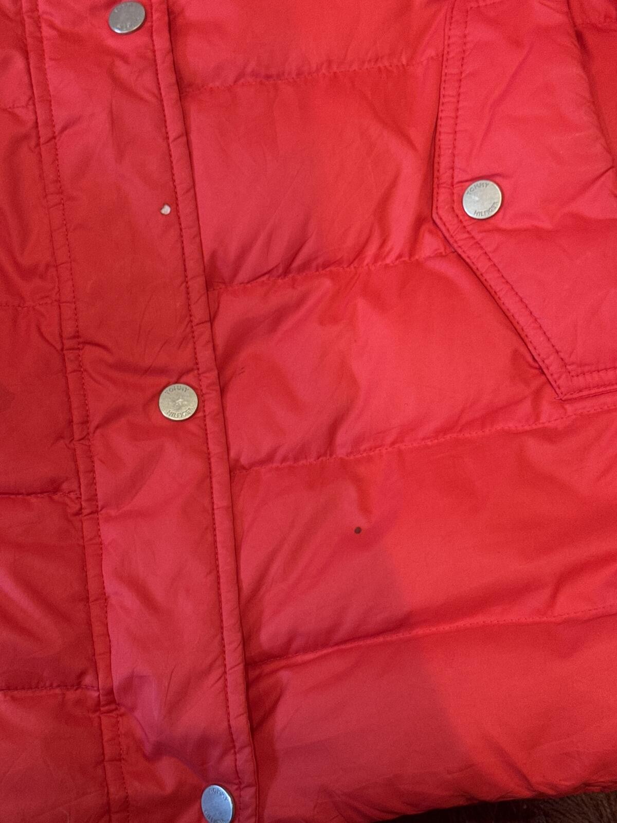 Tommy Hilfiger Red Hooded Puffer Coat with Faux Fur Trim