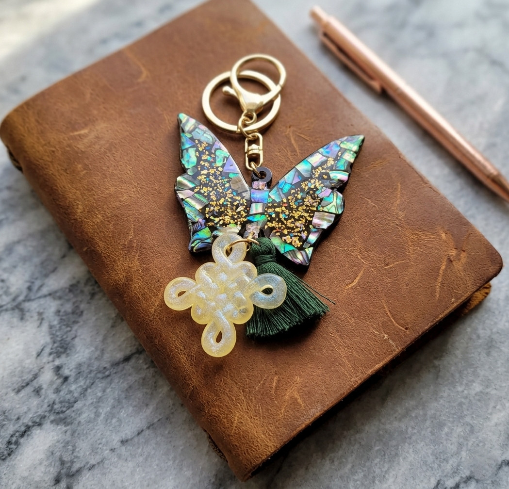 Korean Butterfly Norigae Keyring Mother of Pearl Bag Charm Hanbok Kpop Accessory