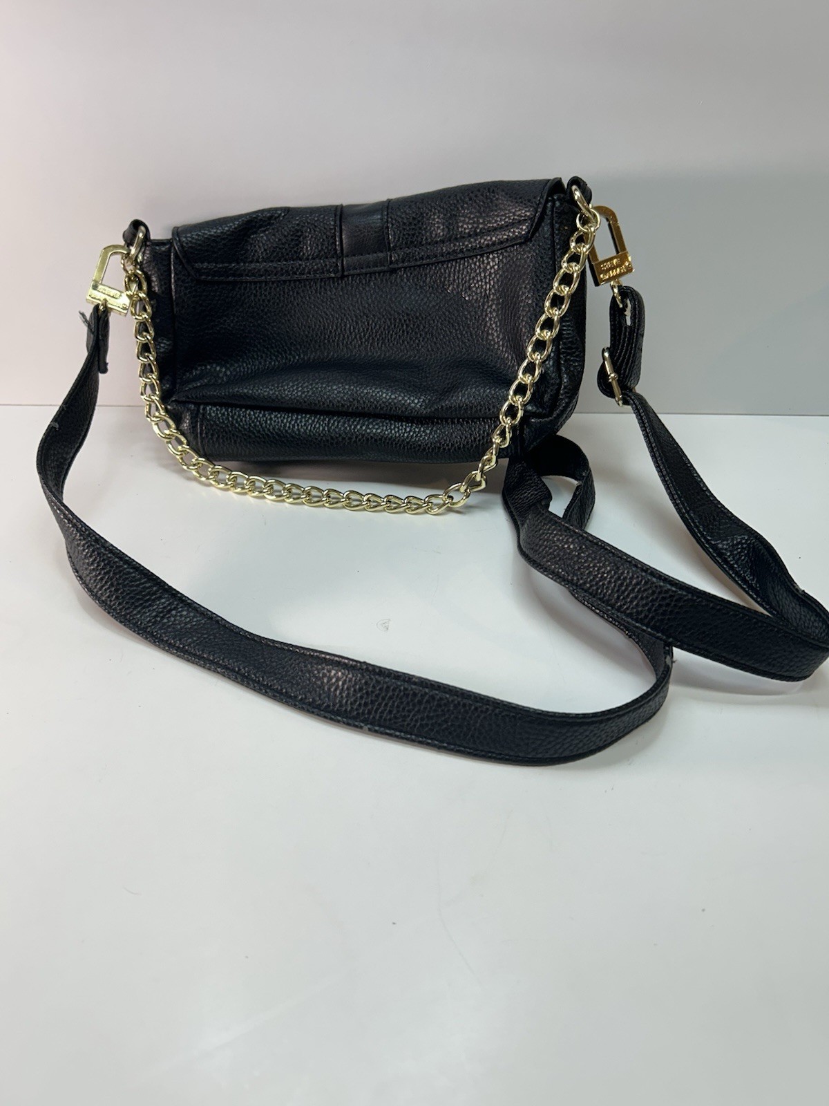Steve Madden Black Studded Crossbody Shoulder Bag Gold Hardware Chain Accent