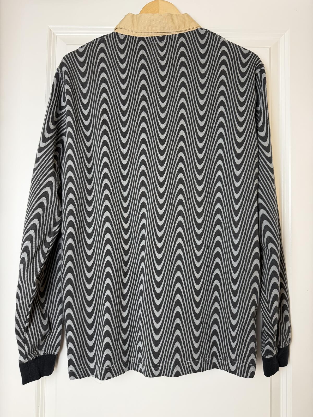 Killer Acid Mens Long Sleeve Black Swirl Polo Shirt Medium Psychedelic Pattern