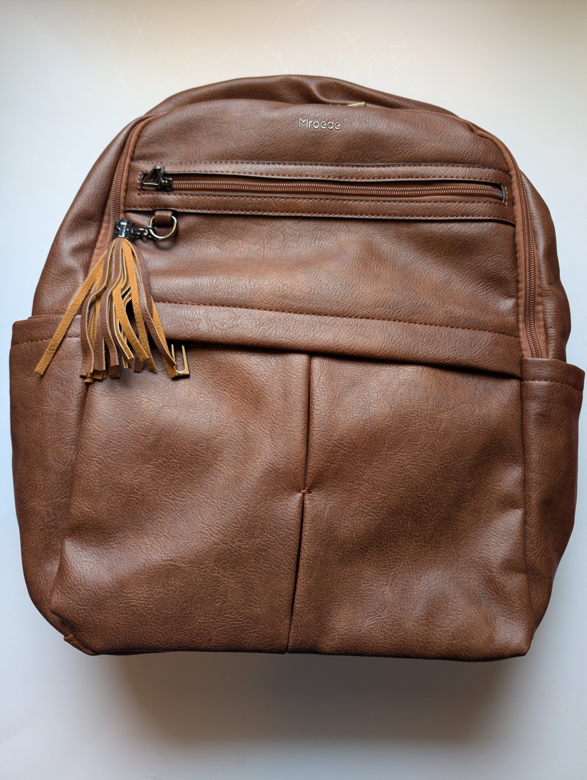Mroede Faux Leather Laptop Backpack Purse 15.6 Inch Brown Travel Bag Tassel