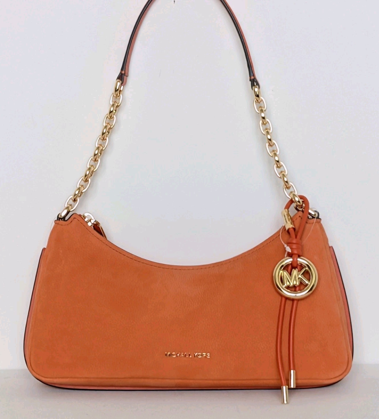 Michael Kors Nolita Shoulder Bag Pouchette Medium Nubuck Leather Mimosa Chain