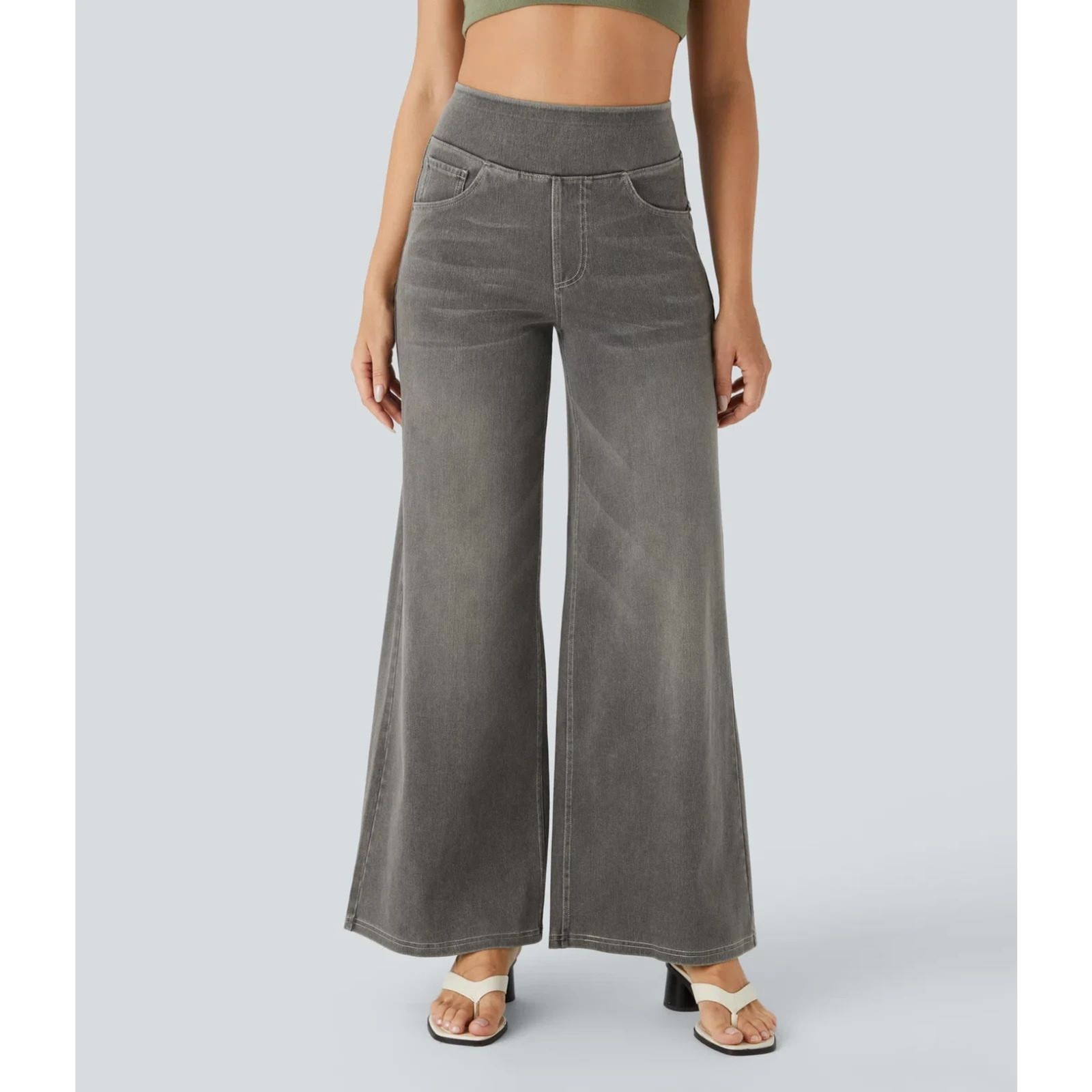 High Waisted Pockets Baggy Wide Leg Jeans Size **XL**** Black Iron Gray Denim-