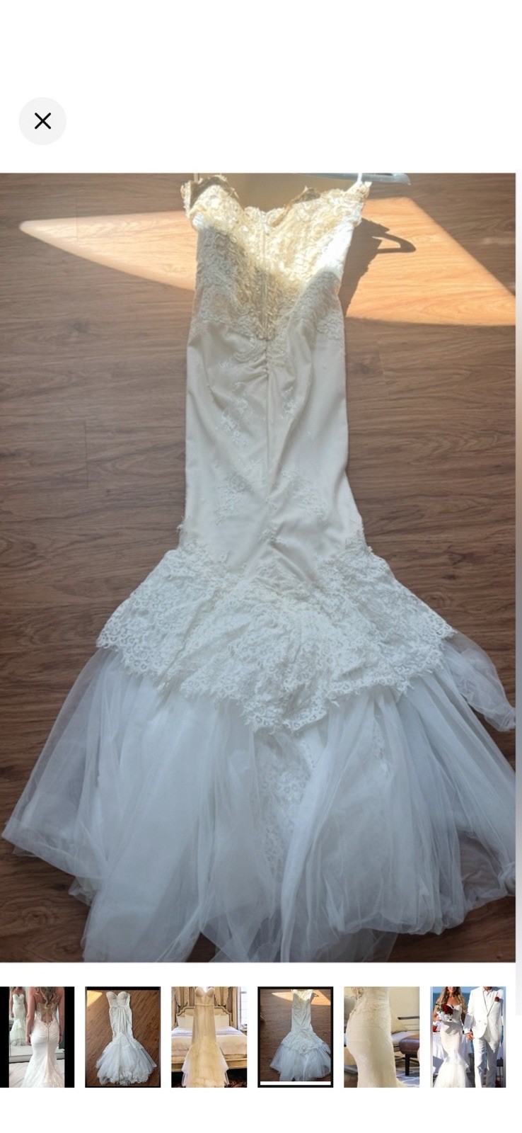 Inbal Dror Ivory Lace Strapless Mermaid/Trumpet Tulle Train Wedding Dress