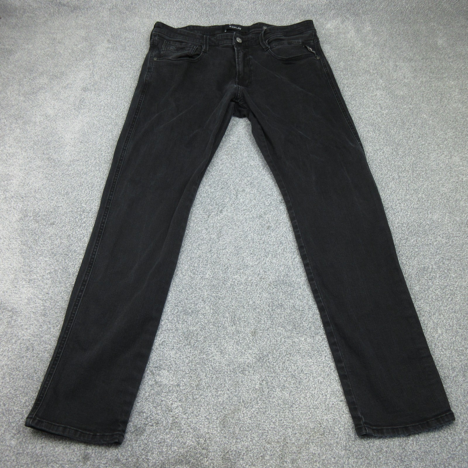 Replay Jeans Mens W34 L32 Grey Denim Anbass M914 Slim Fit Stretch Zip Fly 6899