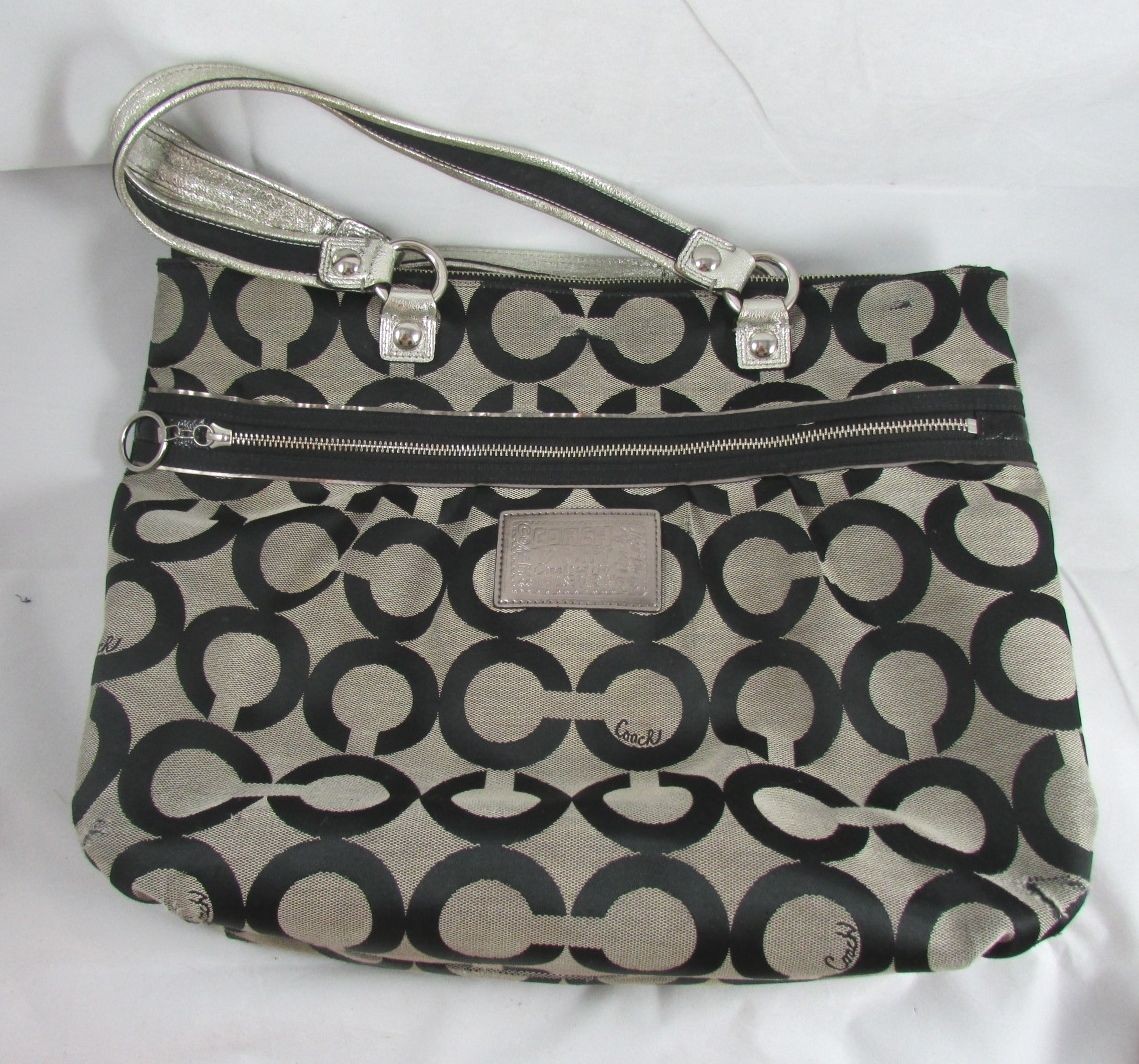 Coach Poppy Op Art Glam Tote Bag Black Gray Model 15331 Authentic