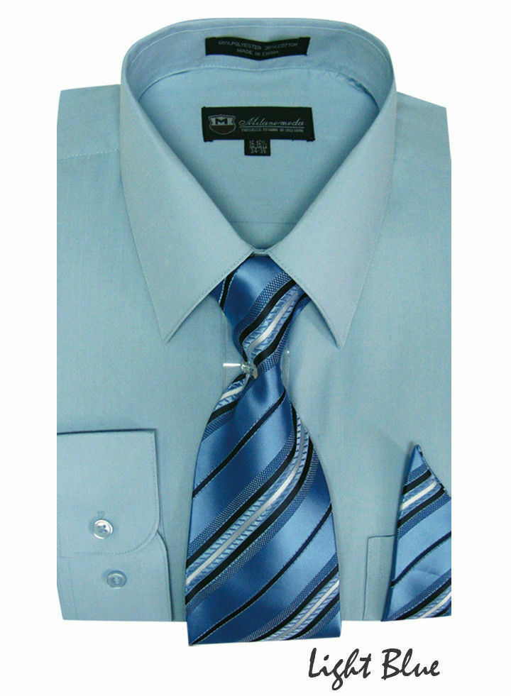 New Men’s Dress Shirt Set with Tie + Handkerchief Long Sleeve Fortino SG21A