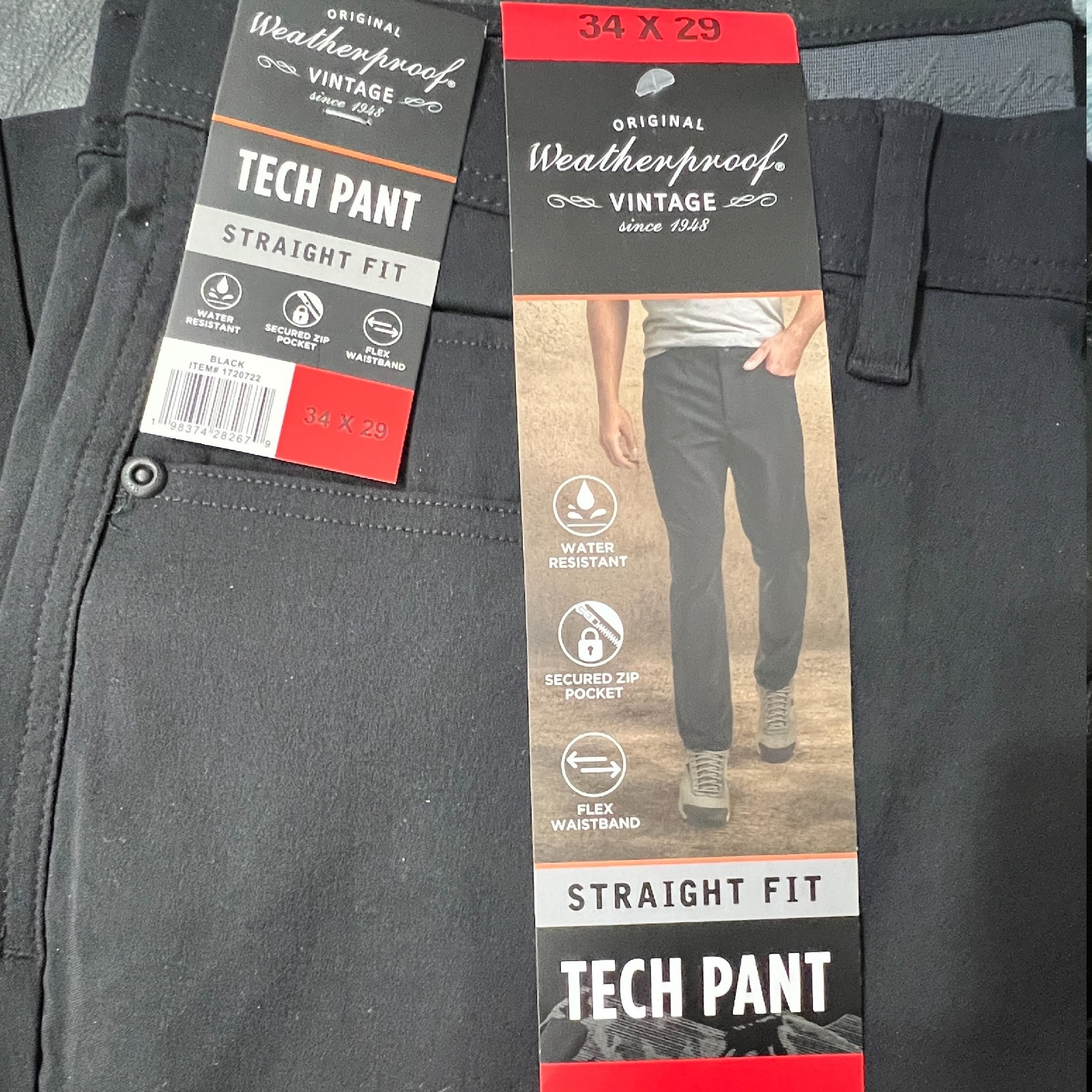 WEATHERPROOF ORIGINAL VINTAGE MEN’S TECH PANTS, WATER RESISTANT, FLEX WAISTBAND.