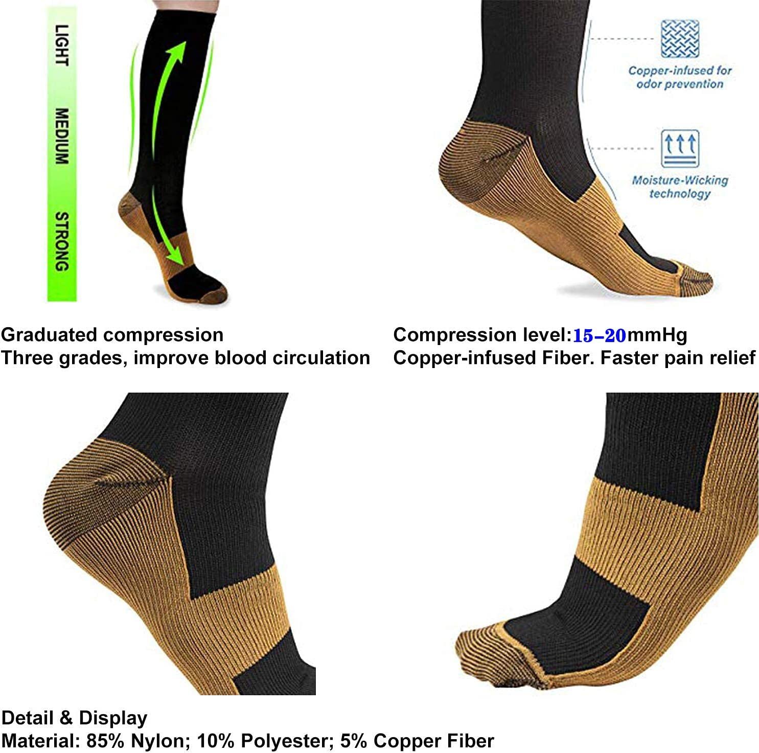 3 Pairs Compression Socks Pain Relief Calf Leg Foot Support Stocking Men&Women