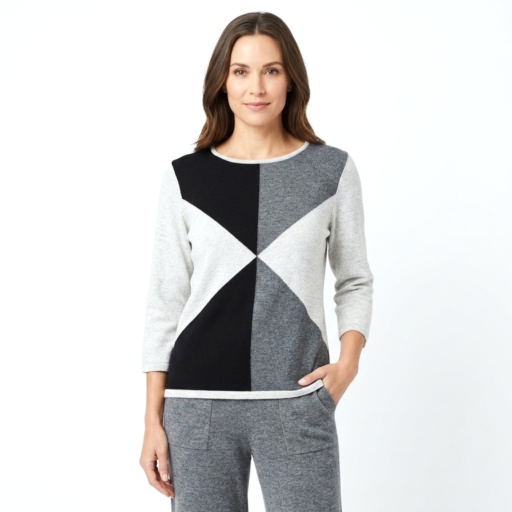 GEOFFREY BEENE M Gray Lightweight MERINO WOOL BLEND Colorblock Pullover Sweater
