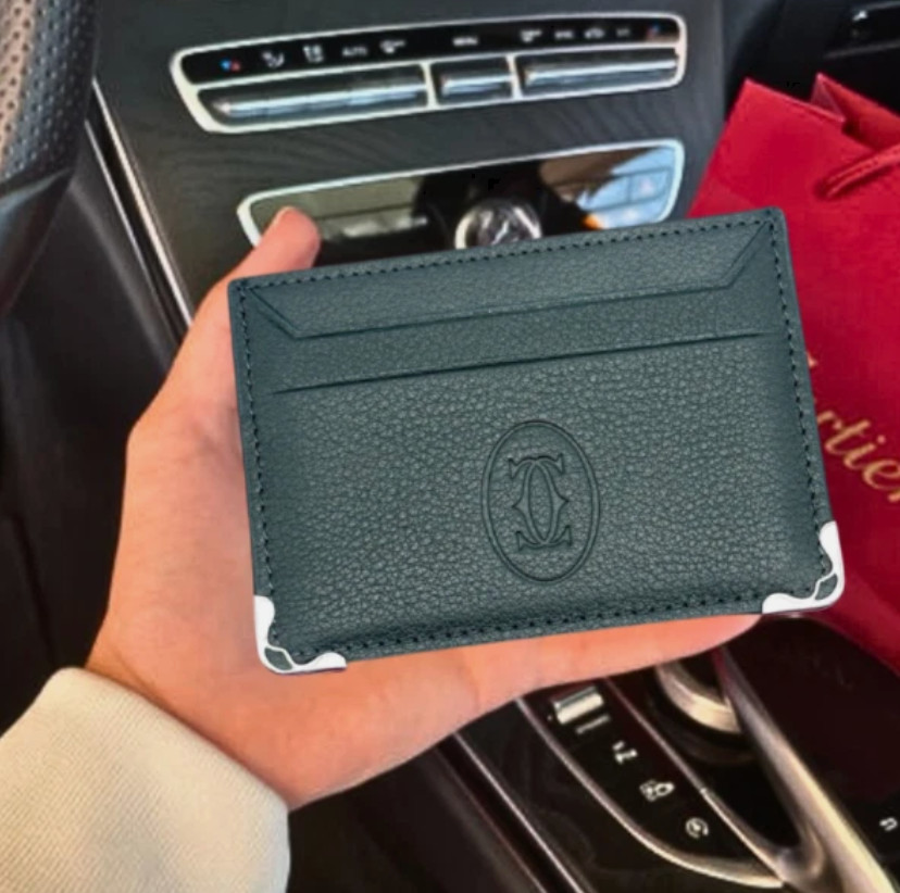 Cartier Must Green Leather Double Card Holder Wallet NIB Authentic Luxury Gift