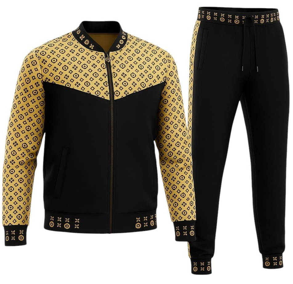 Men’s Designer Cubical Printed Tech Full Matching Jogging Suit Top & Bottom set