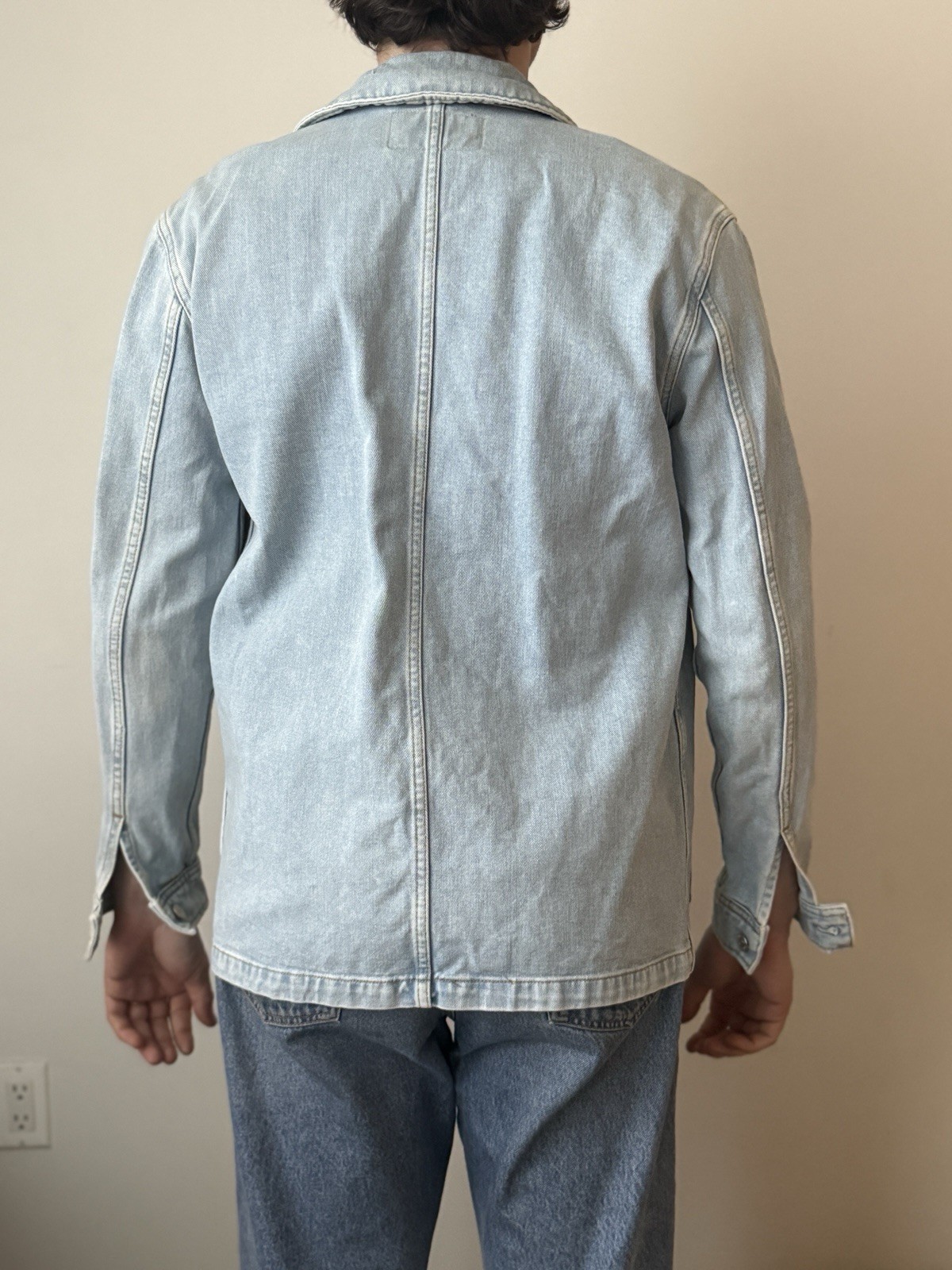 Sandro Paris Denim Chore Jacket Men’s Light Wash Blue French Designer Workwear