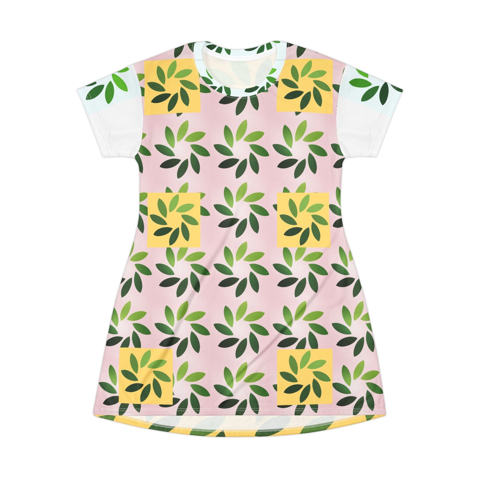 Green Leaf T-Shirt Dress | Nature Botanical Print