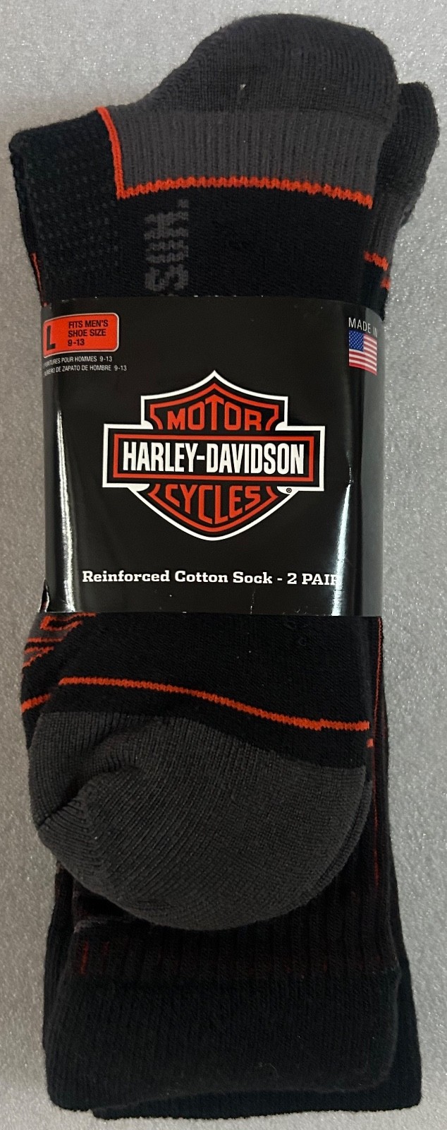 2 Pack USA Made Harley Davidson Motorcycle Reinforced Riding Socks Size 9-13 CC