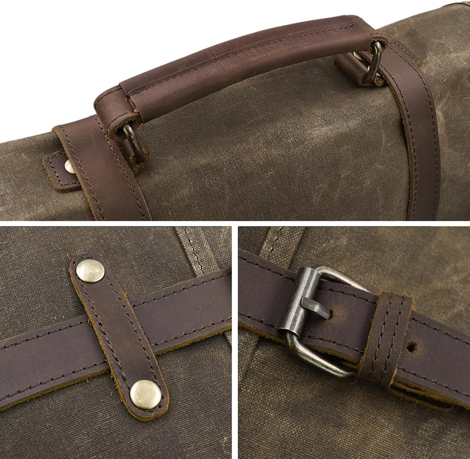 Messenger Bag 15.6 Inch Waterproof Vintage Genuine Leather Waxed Canvas