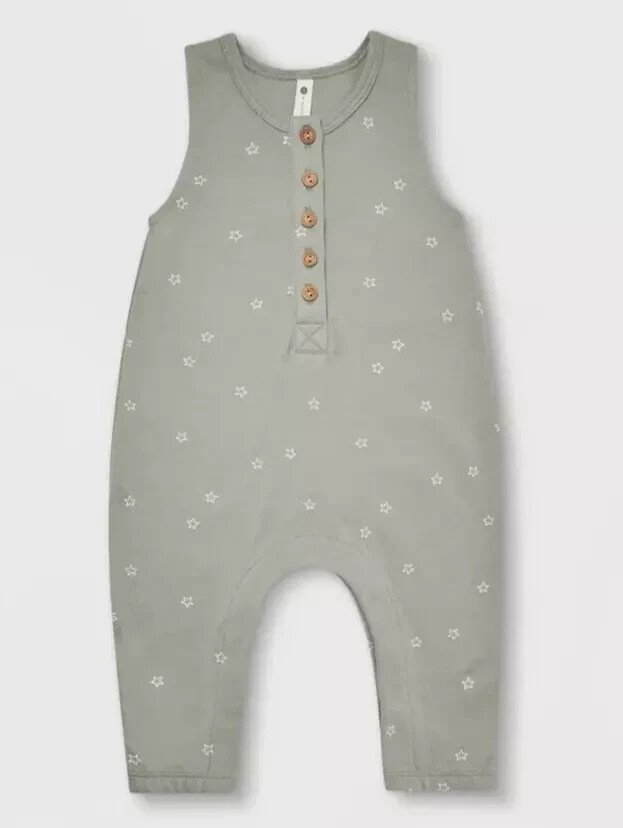 Quincy Mae Organic Cotton Baby Jumpsuit – Olive Green Stars infat Cozy 0-3 Month