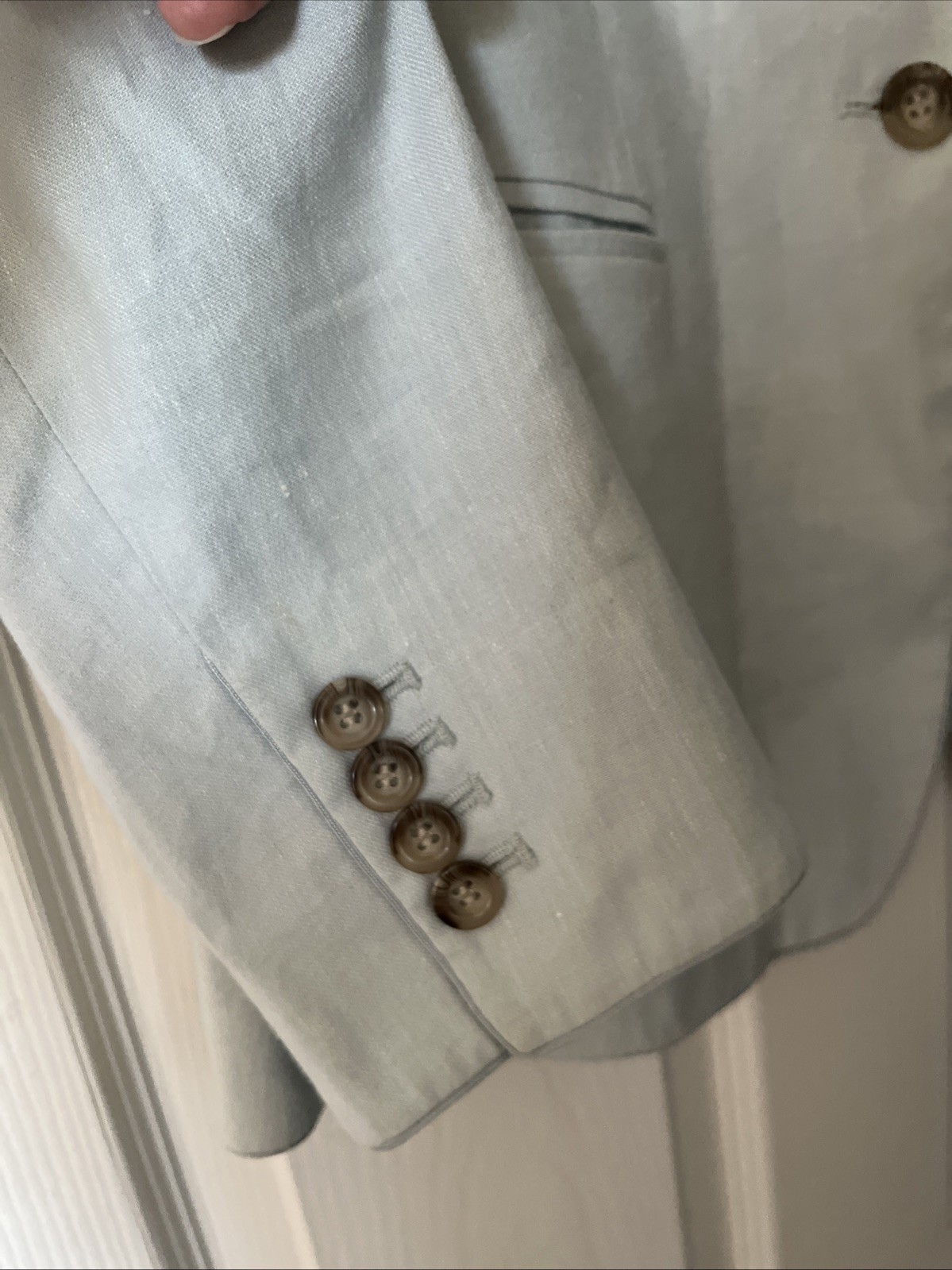 ANN TAYLOR Pale Turquoise THE CUTAWAY LINEN BLEND BLAZER JACKET SZ 14 Petite
