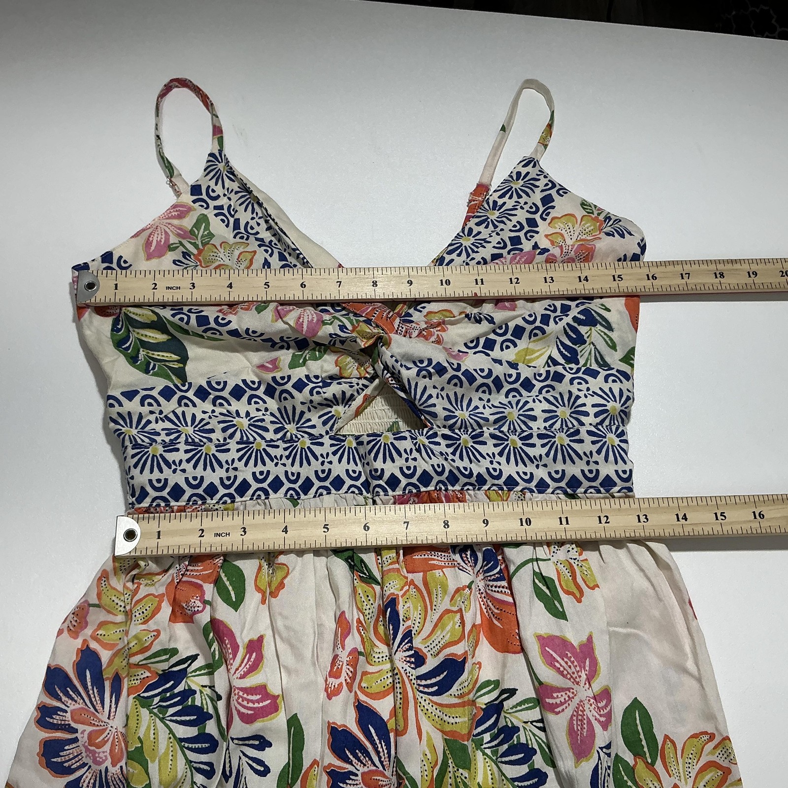 Angie Dress Womens Large Multicolor Floral Maxi Boho Rayon Sundress 48in Long