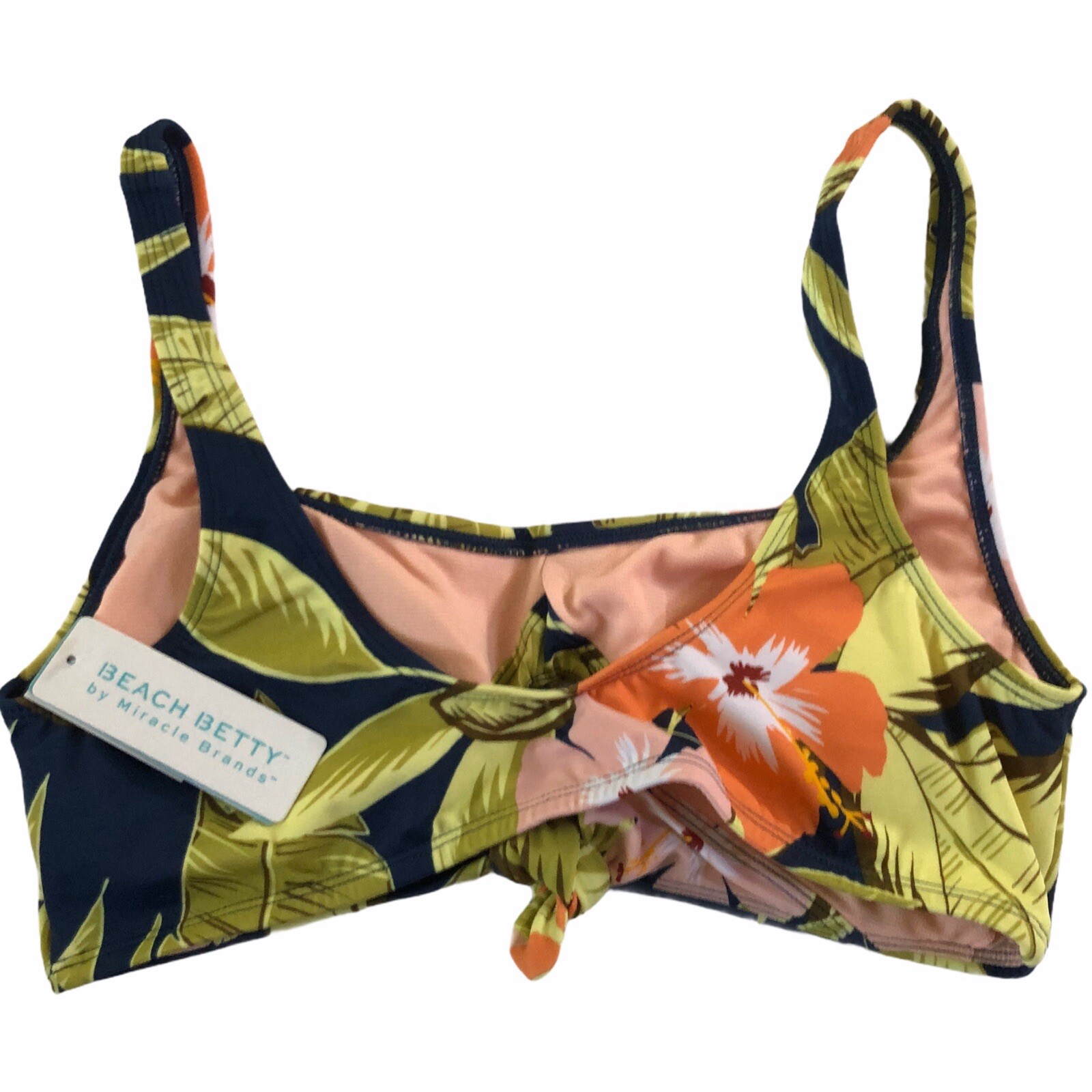 NWT Beach Betty Miracle Brands Small Swim Navy Bikini Tie Top Green Orange #MQ14