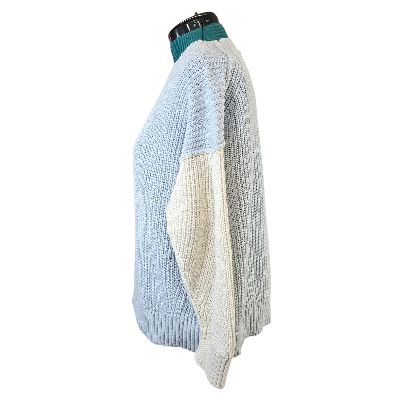 American Eagle M Blue Cream Colorblock Ribbed Chunky Cotton Sweater 00928