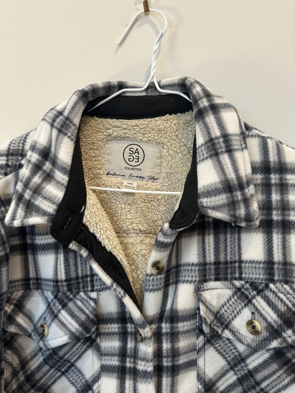 Sage Collective Gray Plaid Thick Sherpa Lined Fleece Shacket – Women’s Medium
