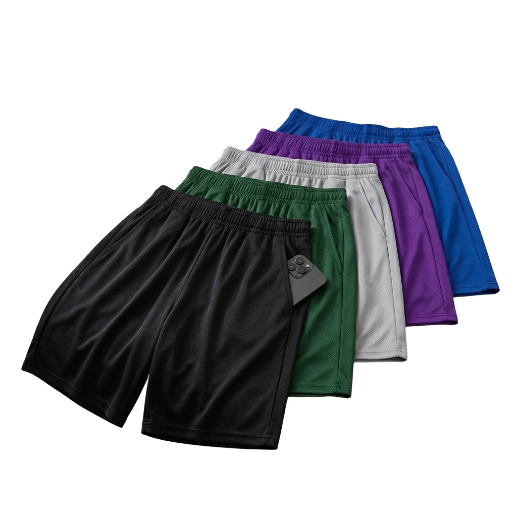 Men 5 Pack Cat Eye Shorts, Polyester Elastic Waist Casual Workout Shorts