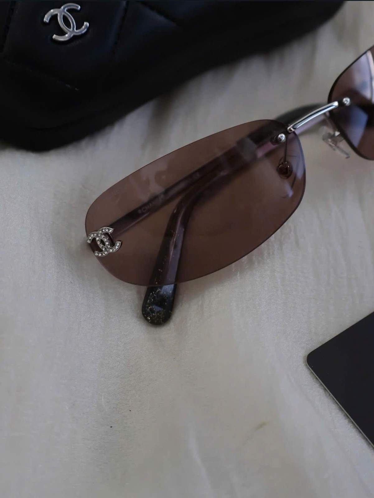 CHANEL A71560 Rimless Shield Sunglasses Brown Lens Women 68-16-145