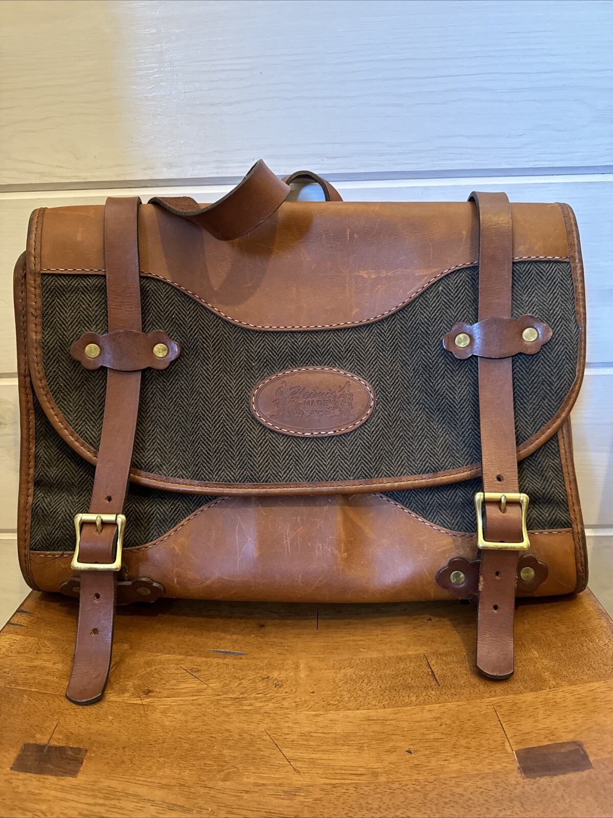 Heimies Made Leather And Tweed Messenger Bag EUC