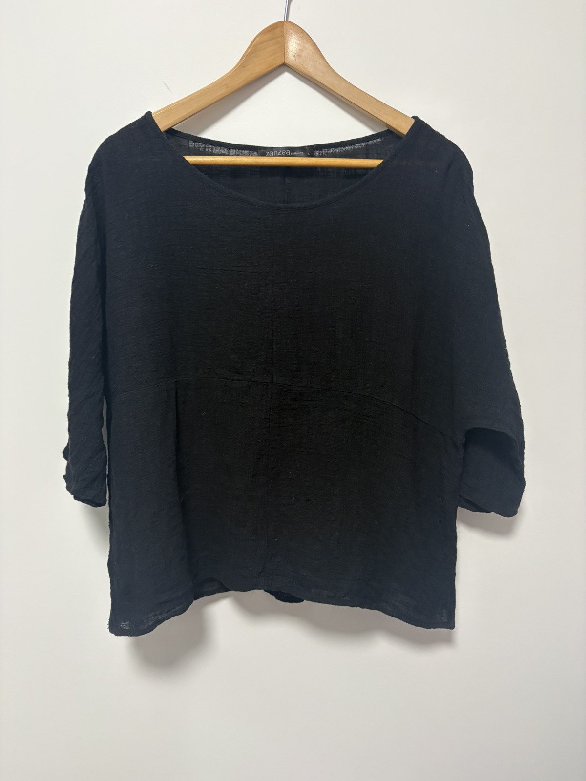 Black Cheesecloth Cotton Top 🖤 Size Large Zanzea Collection Boho Peasant Casual