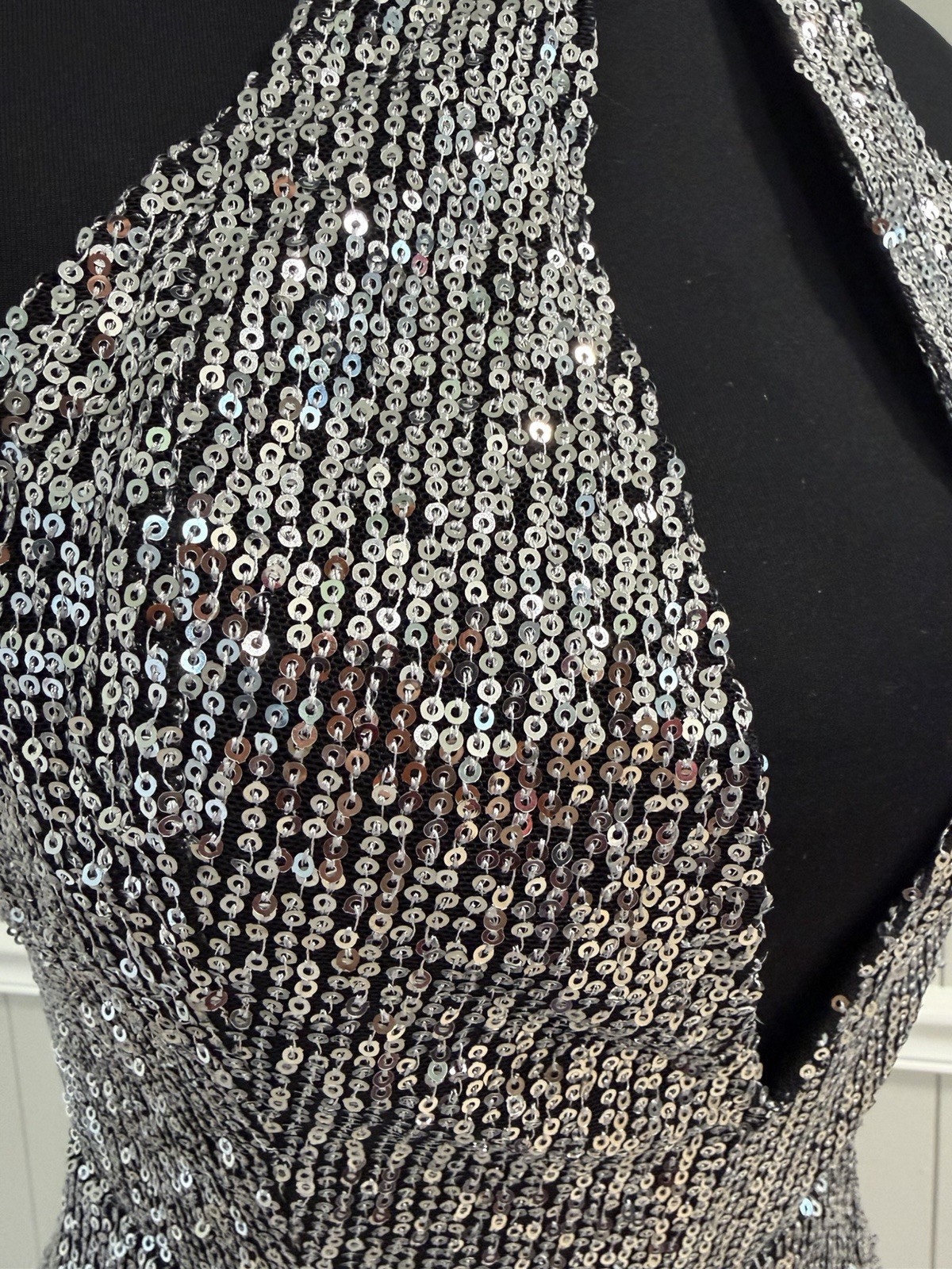 AKIRA Silver Sequin Halter Jumpsuit XS New With Tags Straight Leg Party Clubwear