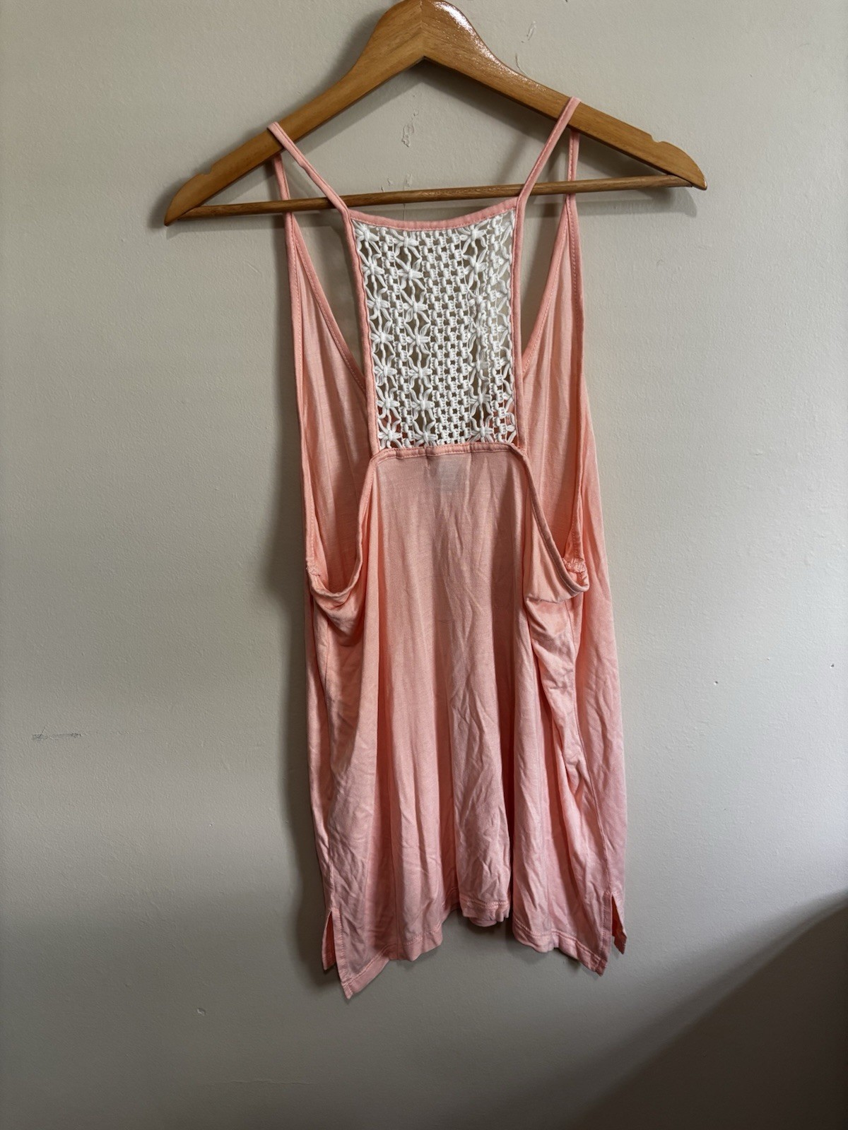 Old Navy Peach Pink Crochet Back Boho Racerback Tank Top Size L