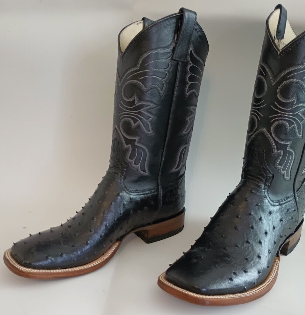 Mens New 100% AuthenticFull Quill Black Ostrich Cowboy Boots all sizes Available
