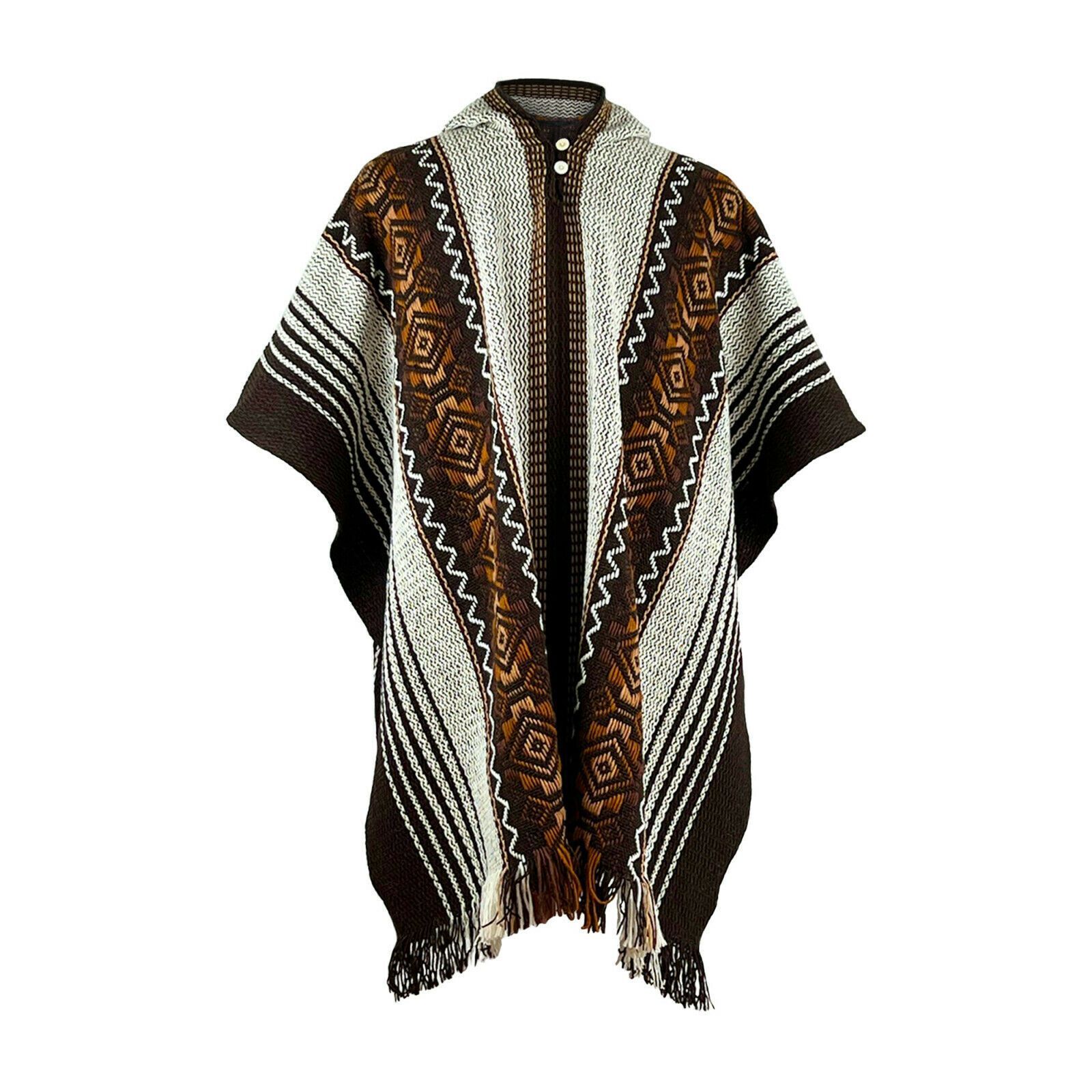 LLAMA WOOL MENS UNISEX SOUTH AMERICAN HANDWOVEN PONCHO CAPE COAT JACKET CLOAK