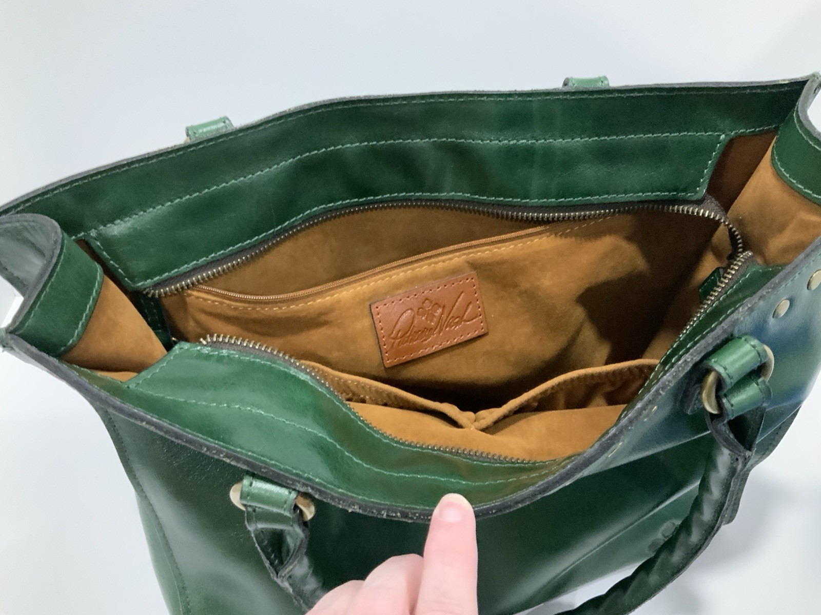 Patricia Nash Green Leather Studded Tote Shoulder Bag
