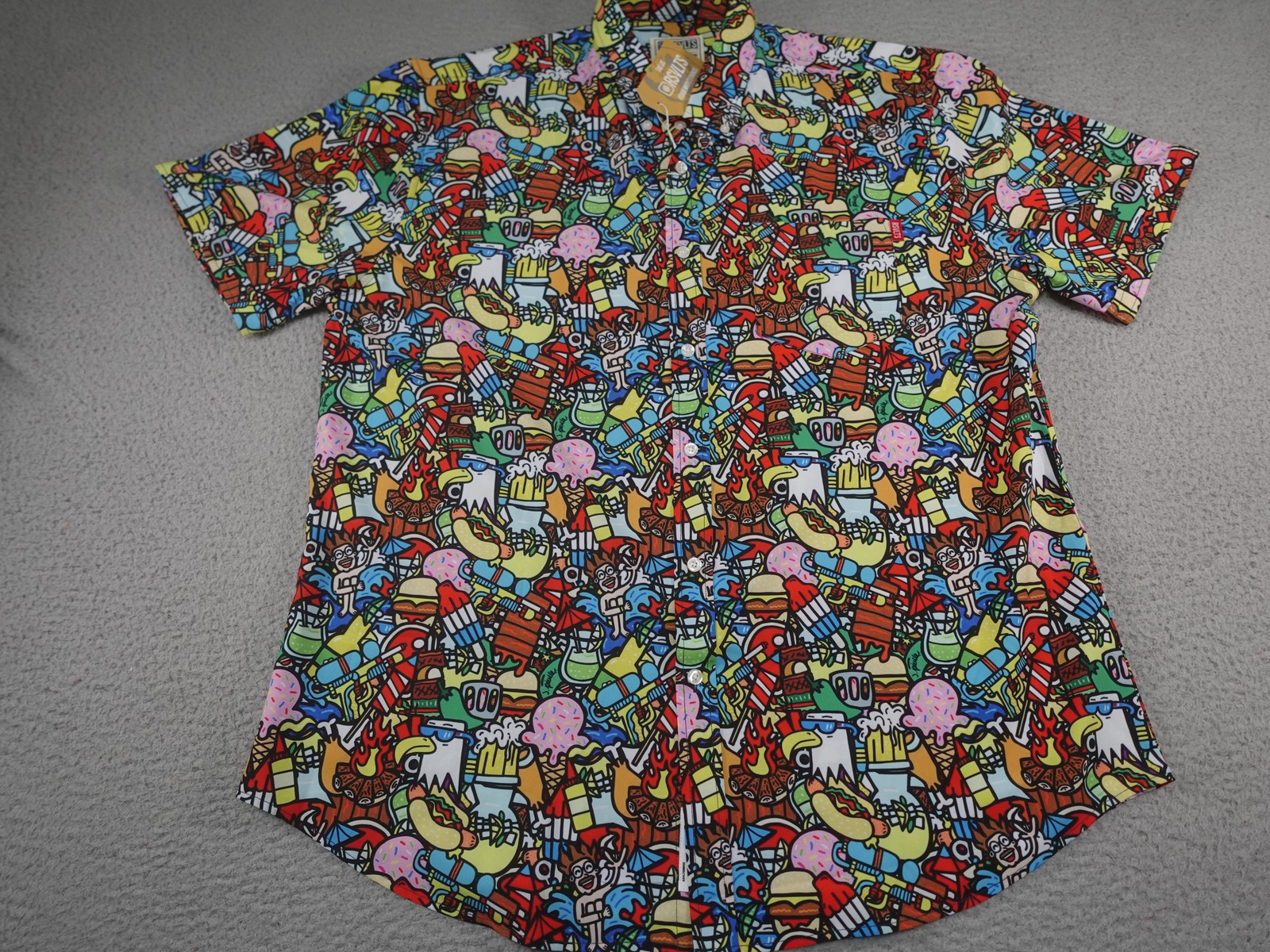 RSVLTS Shirt Mens 2XL Multicolor Fast Food Cartoon Novelty Graphic AOP Button Up