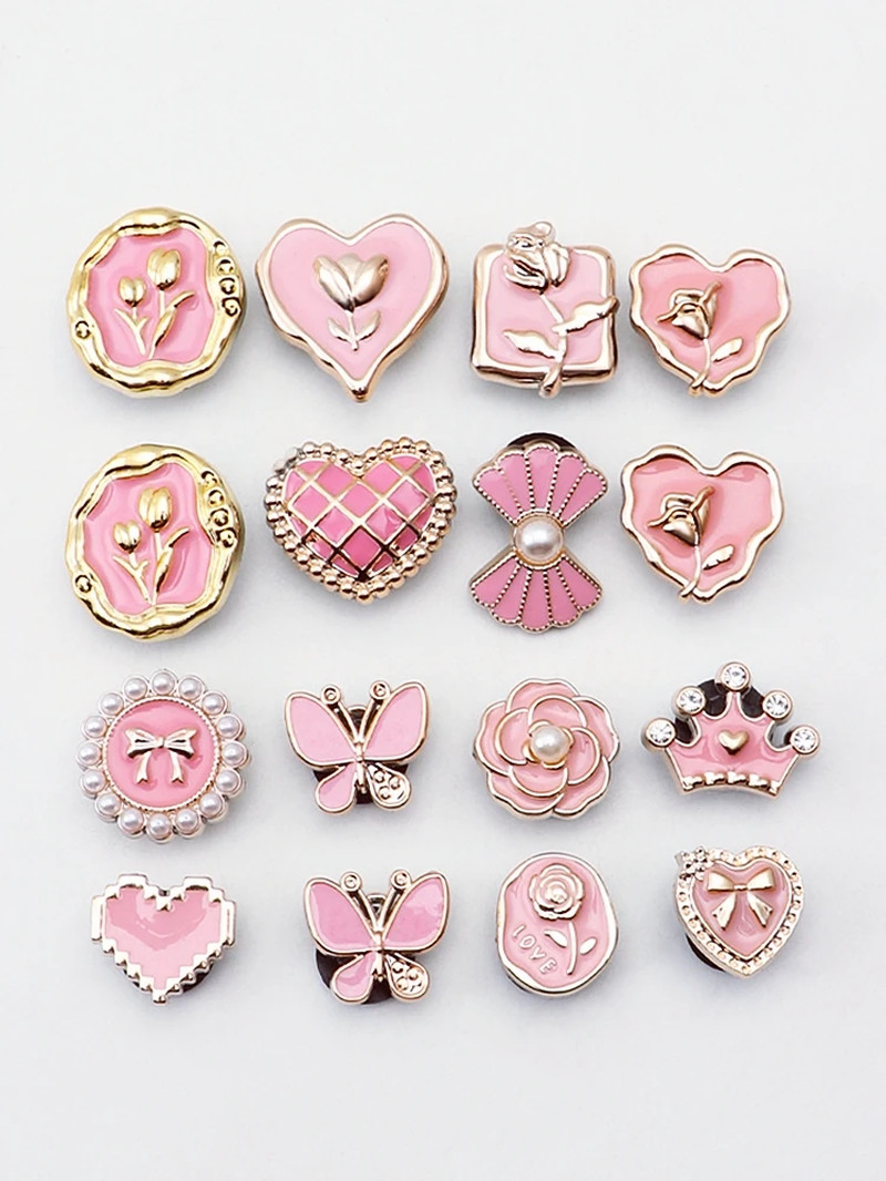 Pearl Shoe Charms Set Creative DIY Pink Shoe Flower Diamond Butterfly Rhinestone
