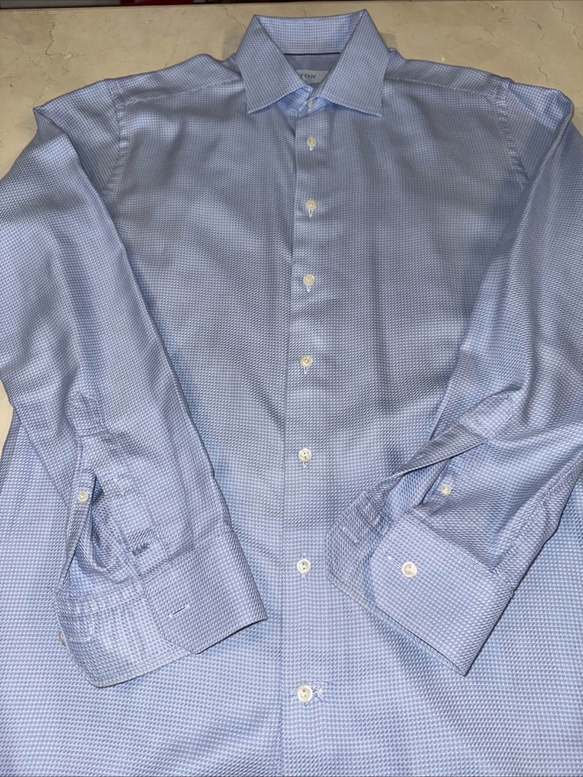 ETON MENS BLUE PREMIUM COTTON SLIM-FIT DRESS SHIRT SIZE 16/34-35 $270