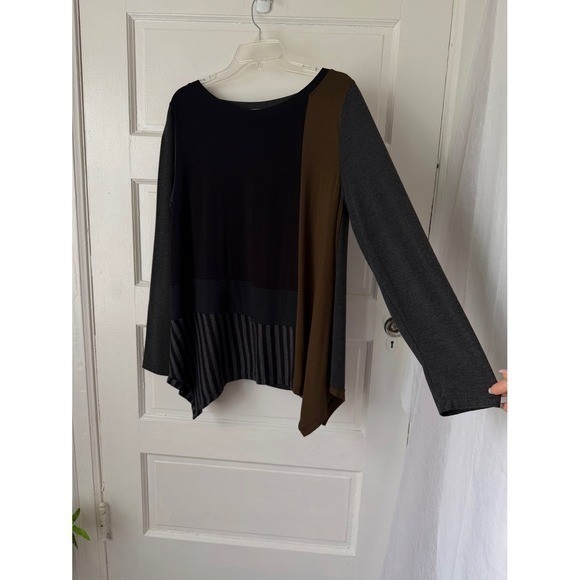 Alembika Tunic Top Lagenlook Boho Indie Long Sleeve Black Brown Colorblock 2