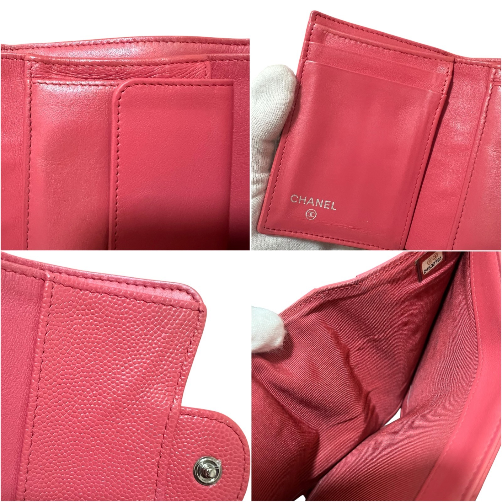 CHANEL Pink Caviar Skin Matelasse CC Logo Flap Tri-fold Small Flap Wallet