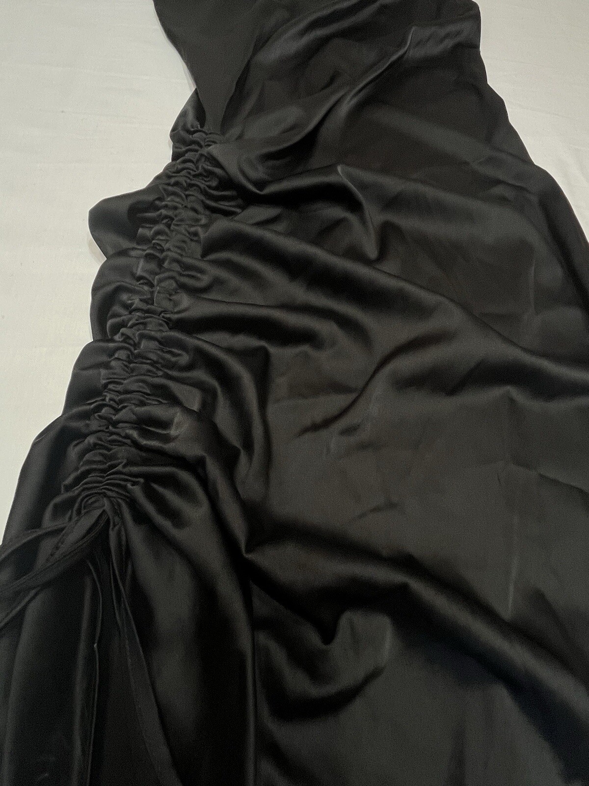 Lyaner Women’s Black Satin Spaghetti Strap Dress Cowl Neck Size Small Ruched Mid