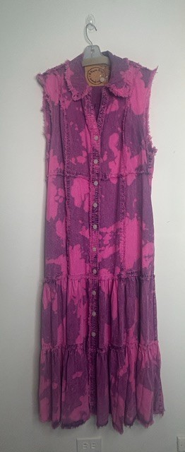 A Rare Bird Magenta Pink Tie Dye Button Down Ruffle Hem Sleeveless Maxi DressNWT